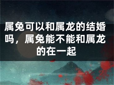 属兔可以和属龙的结婚吗,属兔能不能和属龙的在一起