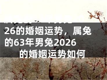 属兔的63年男兔2026的婚姻运势，属兔的63年男兔2026的婚姻运势如何