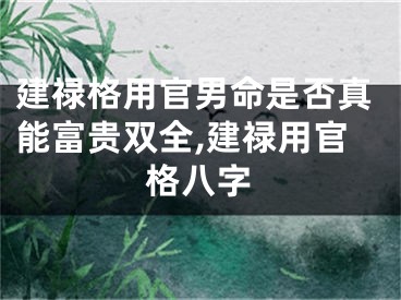 建禄格用官男命是否真能富贵双全,建禄用官格八字