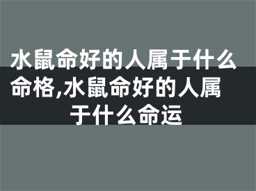 水鼠命好的人属于什么命格,水鼠命好的人属于什么命运