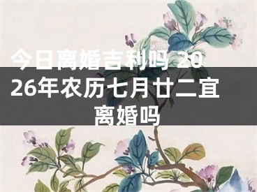 今日离婚吉利吗 2026年农历七月廿二宜离婚吗
